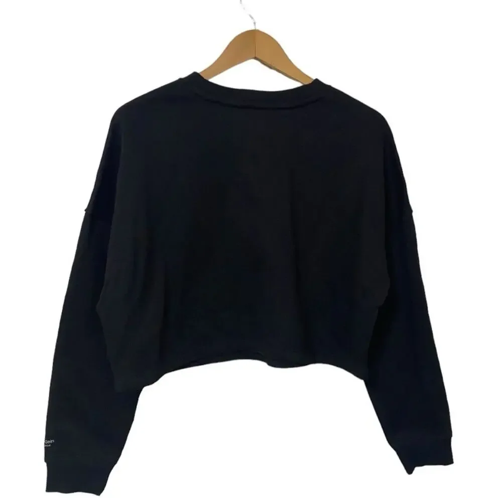 Calvin Klein LS Black Fleece Performance Cropped Sweatshirt NEW Size M - Picture 3 of 6